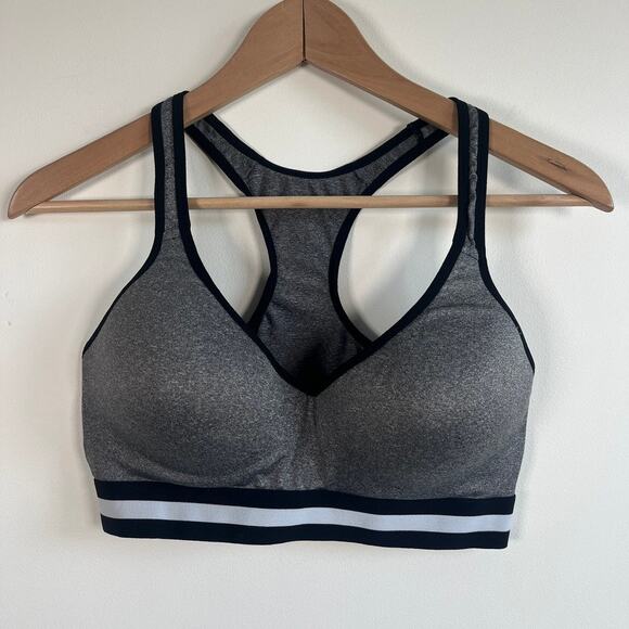 Fruit of the Loom Gray Padded Sports Bra Lounge Striped Band Racerback Size 38 - Picture 1 of 8